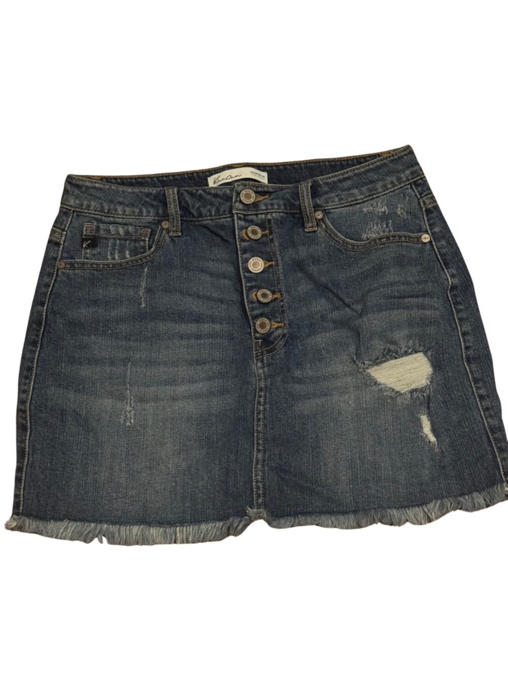 KanCan Distressed Button-Front Denim Mini Skirt - Blue